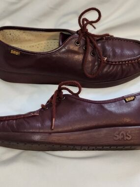 SAS Siesta Women's Wine/Burgundy Leather Lace-Up Moccasin Loafer Shoe Size 9